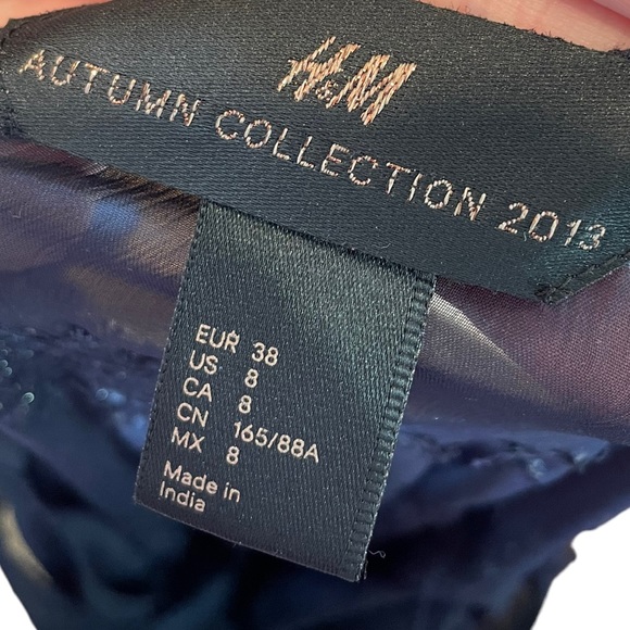 H&M Autumn Collection Blue Silver Sheer Chiffon Beaded Sequin Glam Gatsby Dress - Picture 7 of 8